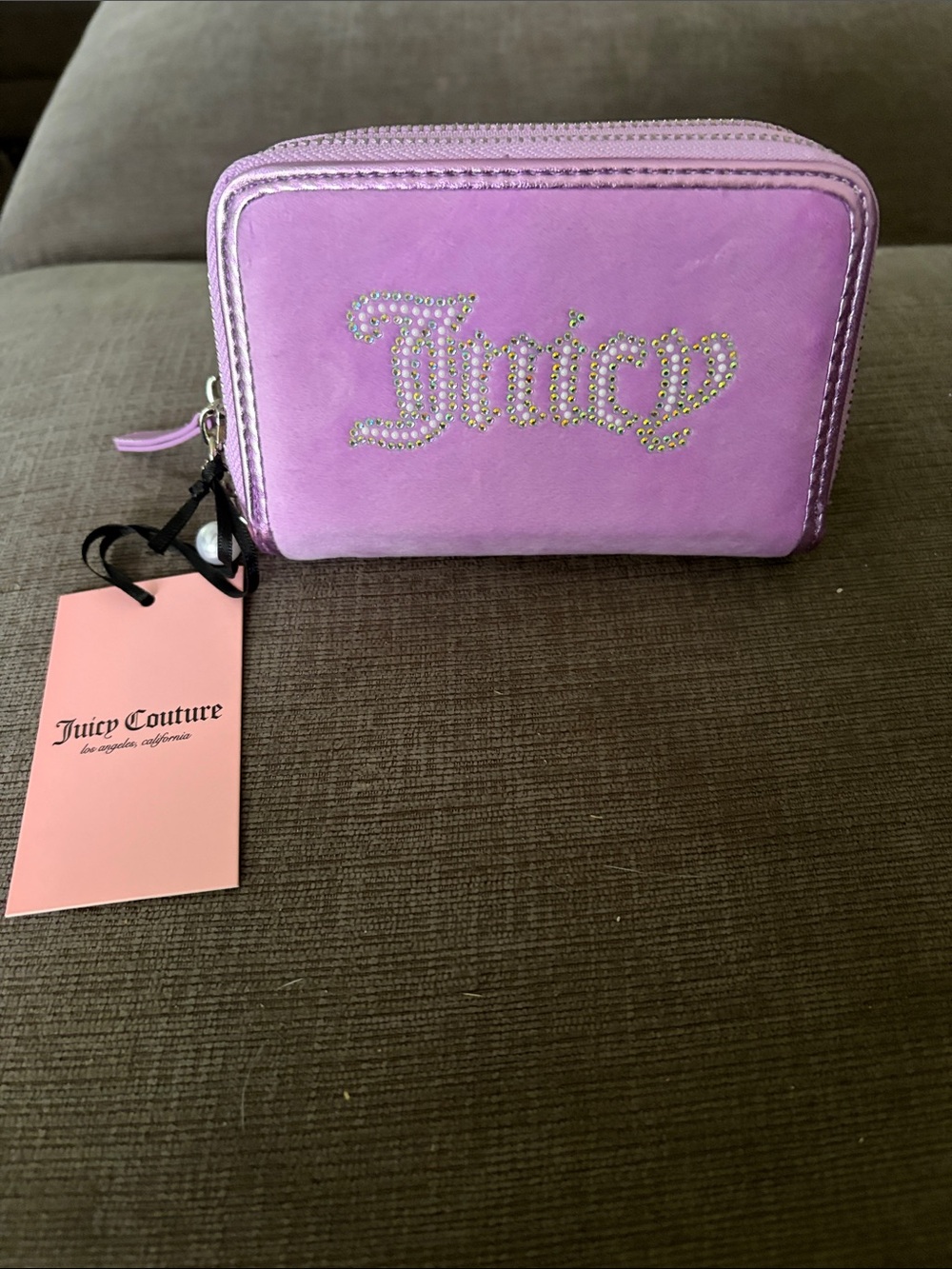 Juicy Couture Lavender Rhinestone Logo Zip Wallet